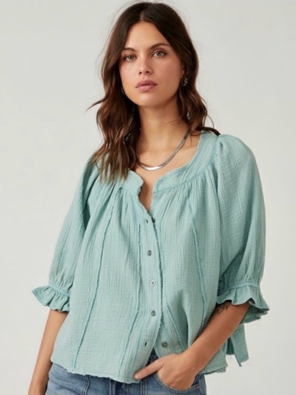 Free People We The Free Lucy Aqua Swing Top - Picture 2 of 6